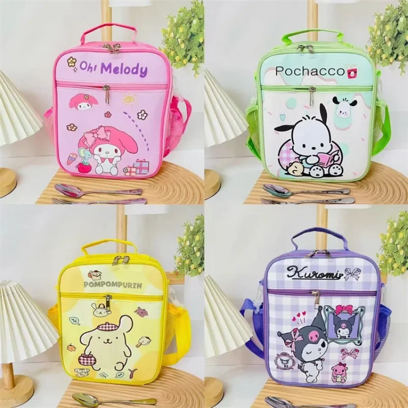 Kawaii Sanrio Kuromi Lunch Bag Anime My Melody Cinnmoroll Travel Thermal Breakfast Box School Child Large Capacity Tote Food Bag