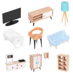 1:12 Dollhouse Furniture Wooden Miniature Cabinet Bed/Couch/Chair/TV For Girls Dolls Doll House Accessories Pretend Play Gifts