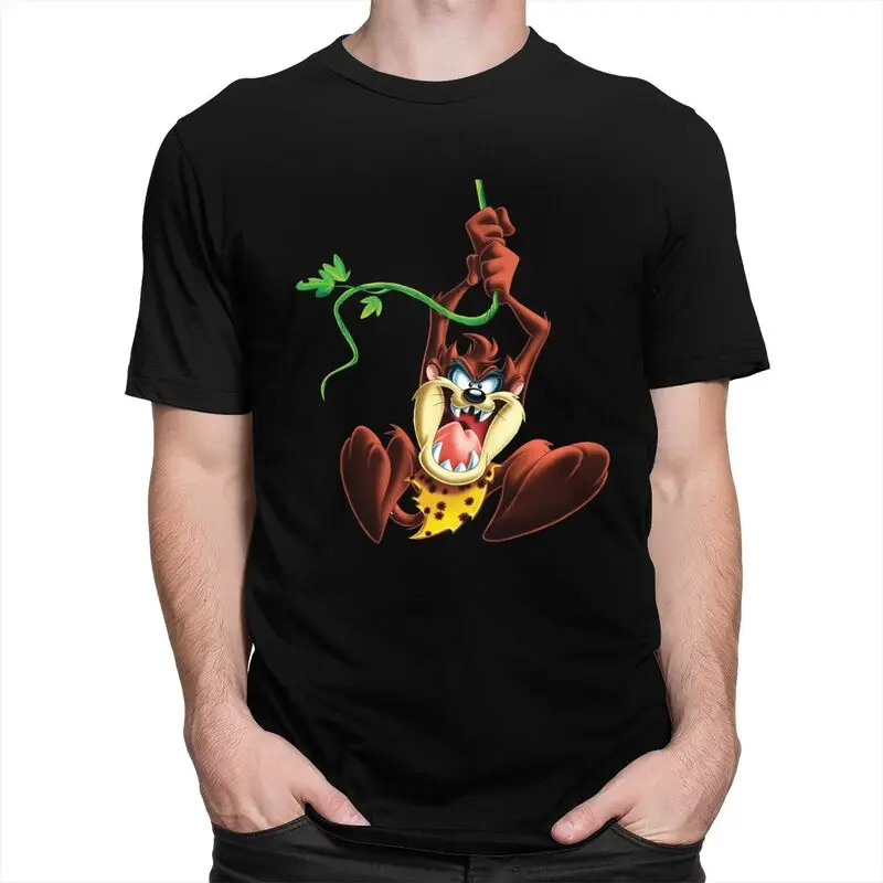 Custom Taz Cartoon T Shirt for Men Soft Cotton Tshirt Urban Tee Short Sleeves Tasmanians Anime Devil T-shirt Fitted Clothing