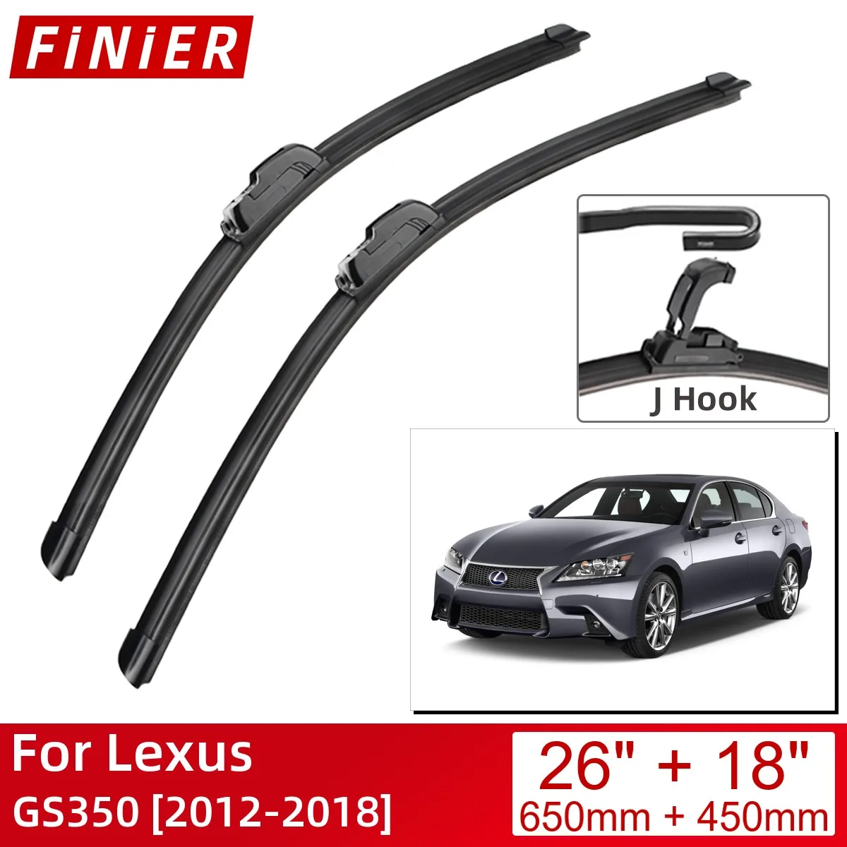 

For Lexus GS350 2012-2018 26"+18" Car Accessories Front Windscreen Wiper Blade Brushes Wipers U Type J Hooks 2018 2017 2016