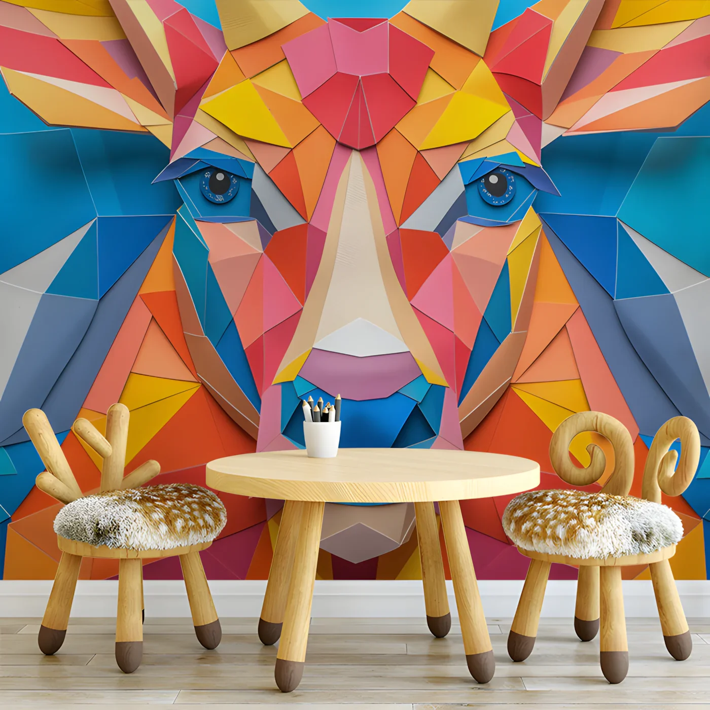 Geometric Deer Mural Wallpaper in Room Various Custom Peel and stick wallpaper