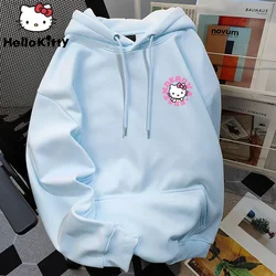 Sanrio Hello Kitty Cotton Cute Print Autumn And Winter Blue Hoodies Youthful Woman Clothes Korean Style Hip Hop Streetwear Y 2k