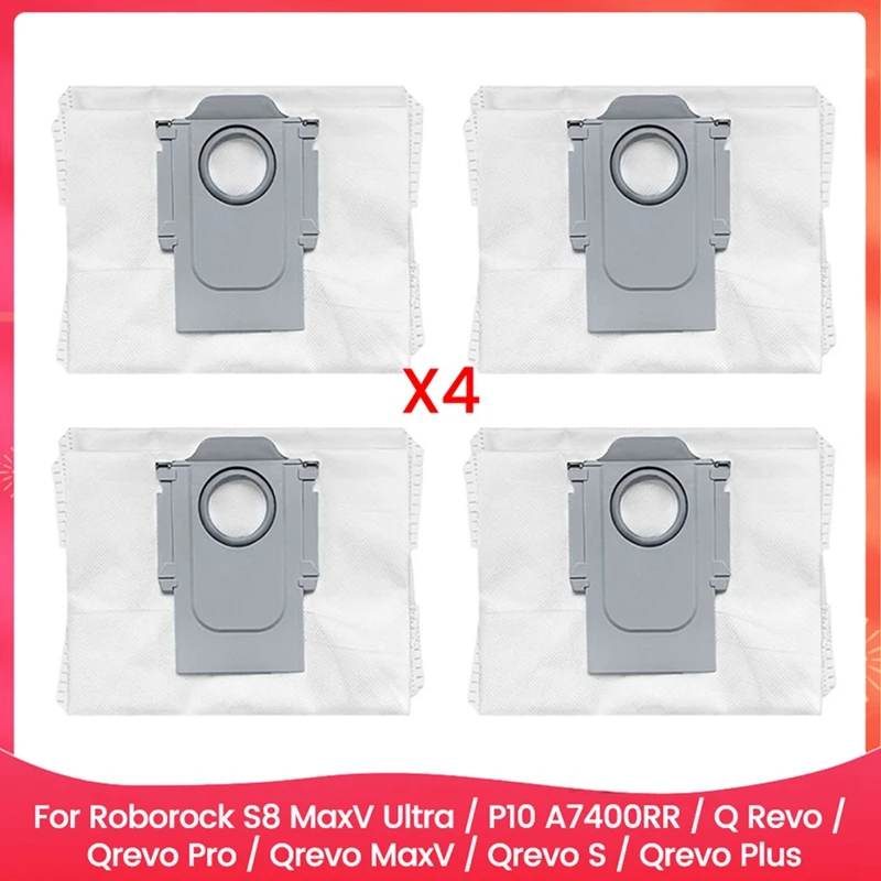 4PCS Dust Bag For Roborock S8 Maxv Ultra / P10 A7400RR / Q Revo / Qrevo Pro / Qrevo Maxv / Qrevo S / Qrevo Plus Replace Parts