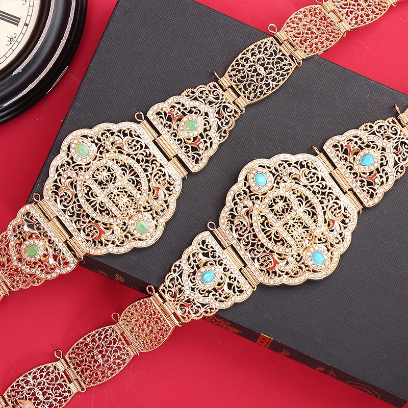 

Classic All-in-One Moroccan Style Women's Wedding Party Belt Alphabet Design Large Size Gold Plating Waist Chain Adjustable Type
