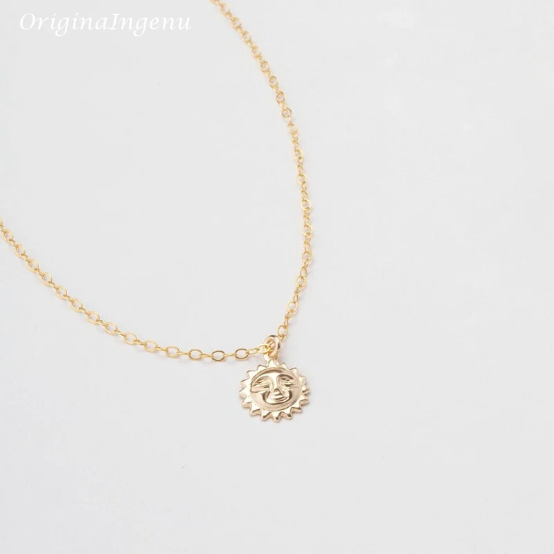 14K Gold Filled Sun Pendant Necklace Handmade Jewelry Choker Pendants Collier Femme Kolye Collares Hypoallergenic Necklace