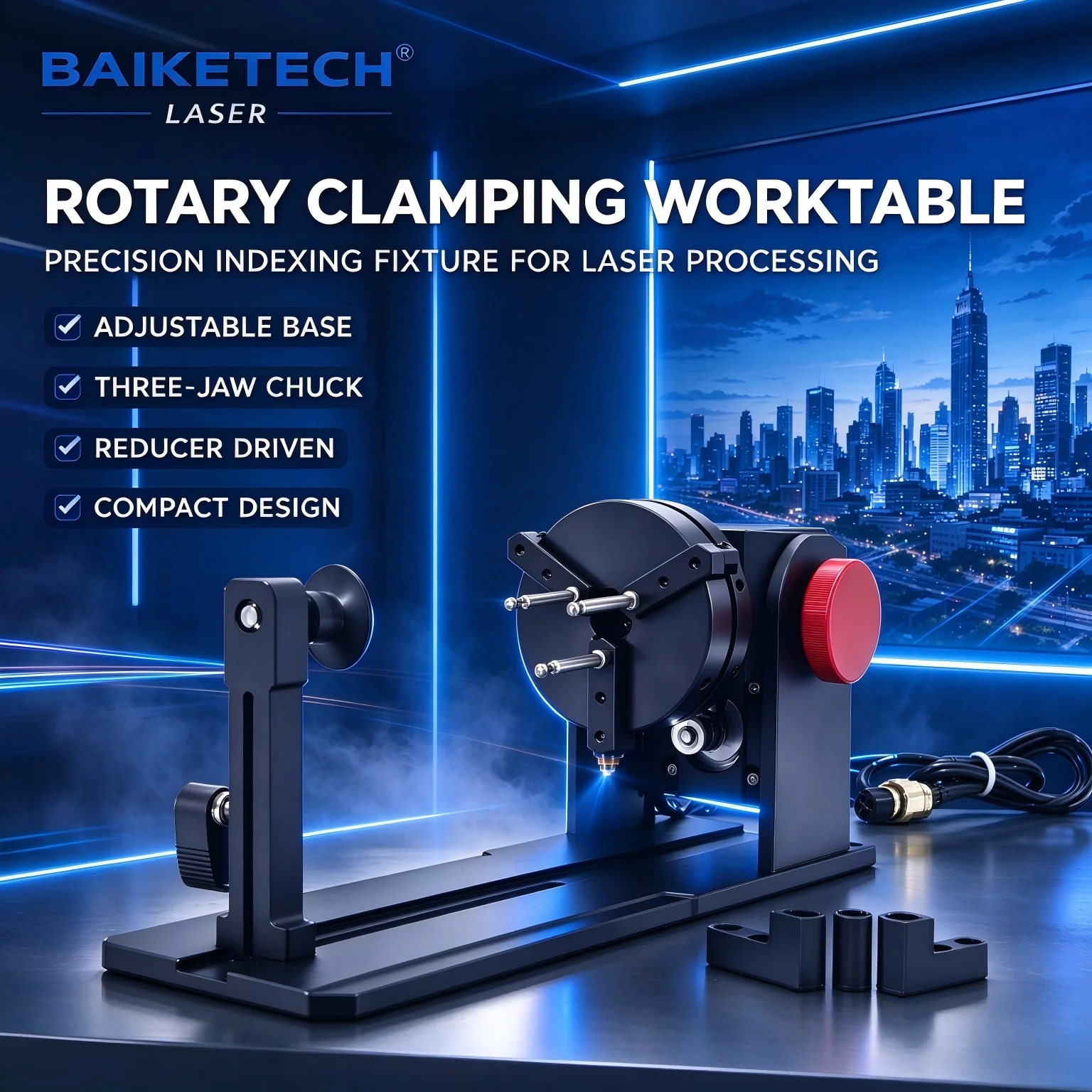 Stepper Motor Index Rotary Attachment, Desktop Chuck Rotation Work Jig, Laser Engraving Accessory Suitable for 2‑100mm Diameter