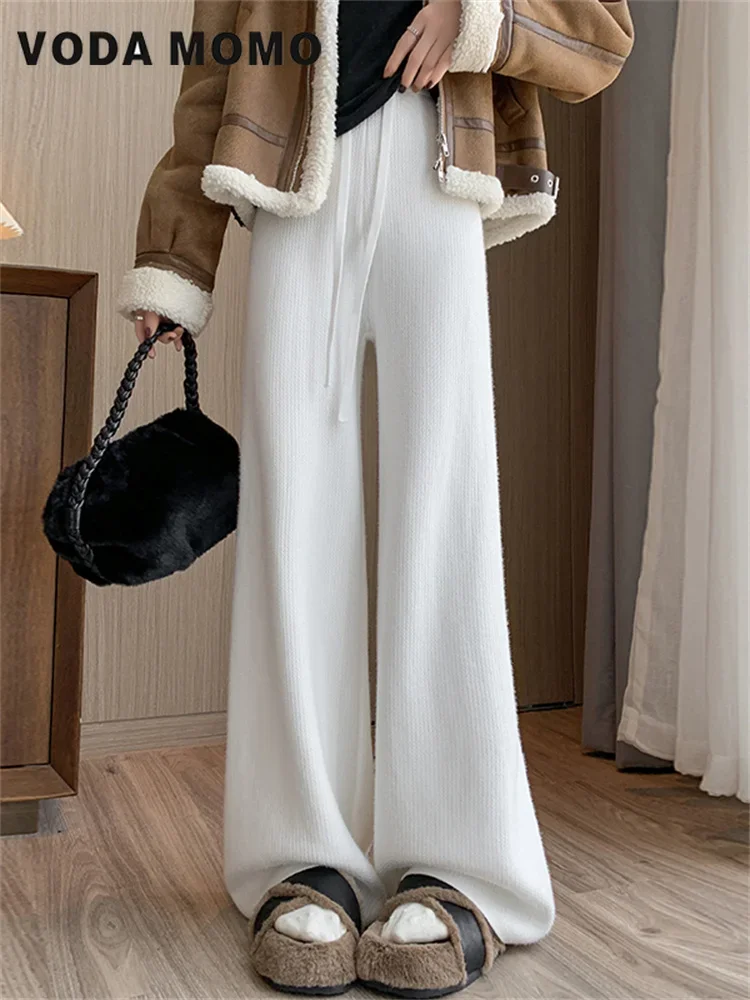 

Korean Elegant Women Autumn Winter High Waist Draping Loose Corduroy Casual Pants Baggy Pants Thickened Cashmere Wide Leg Pants