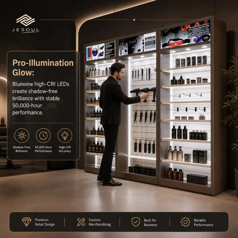 Illuminated Shop Fixture LED Retail Display Cabinet Slatwall Shelving Wall Mounted Gondola Custom Store Furniture Unit Design