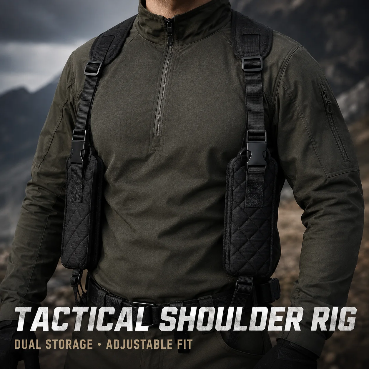 Tactical Shoulder Rig Dual Underarm Storage Holster Adjustable Nylon Carry Harness Outdoor Waist Belt Holder