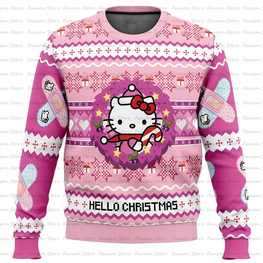 Hello Kitty Cartoon Sweater for Men and Women, Ugly Christmas Sweater, Anime Pullover, Tops, Fashion Hoodie, New, 2025