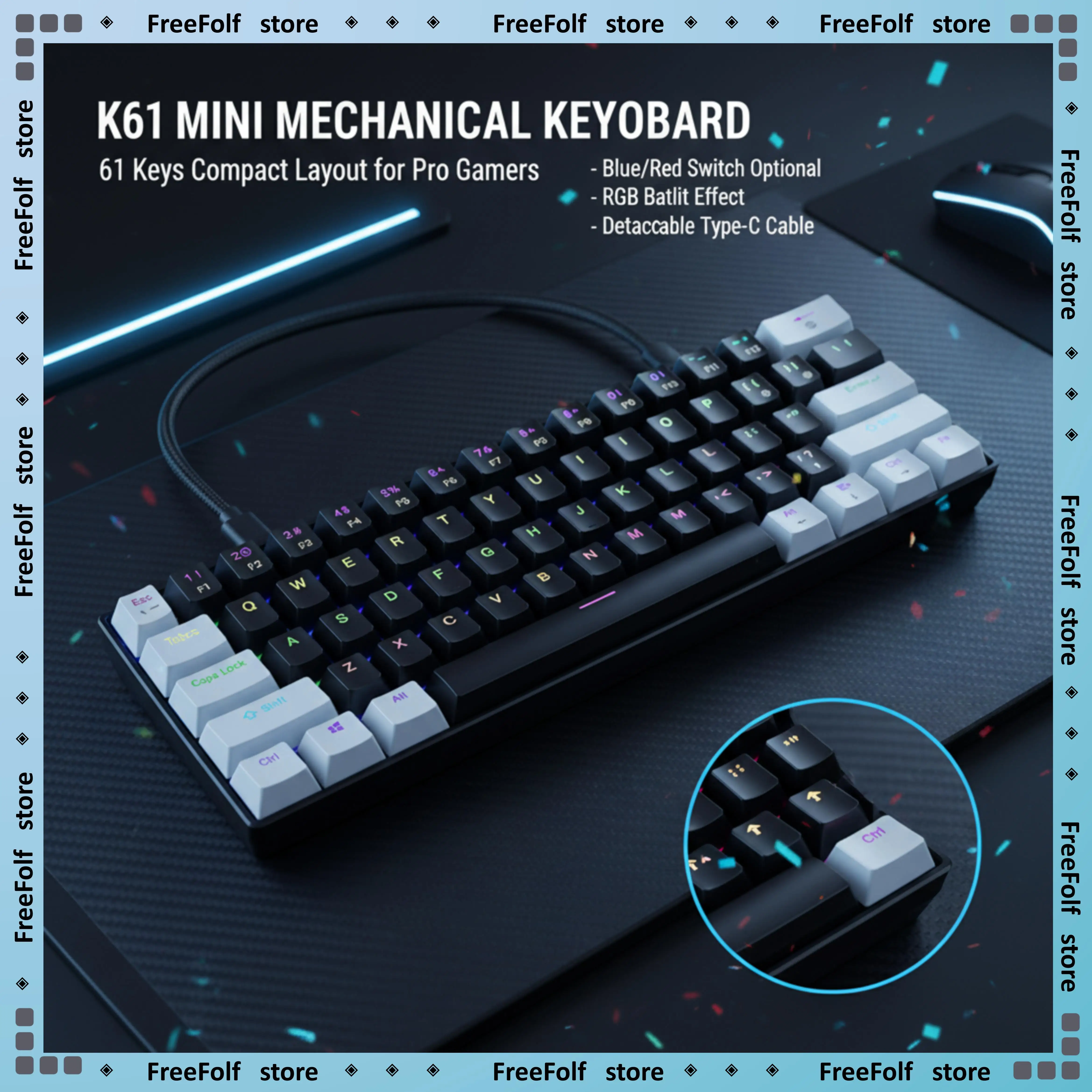 

APAYADO K61 Compact 61Key Mechanical Keyboard USB Wired Type-C Interface For Desktop Laptop Game Office