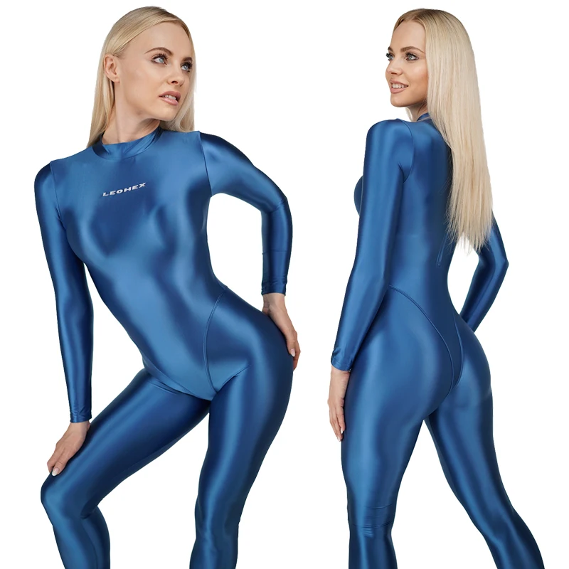 

LEOHEX gloss Women One Piece Skin Bodysuit Cosplay Catsuit Jumpsuits Stretch bodystocking Spandex Oily yoga diving Zentai Suit