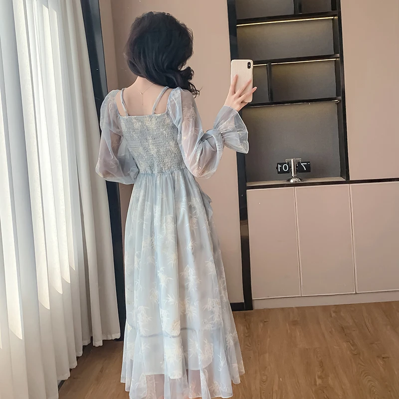 2025 vestido largo informal con volantes y flores moradas para mujer, moda coreana, elegante vestido de vacaciones, vestido de noche elegante de lujo para primavera y otoño