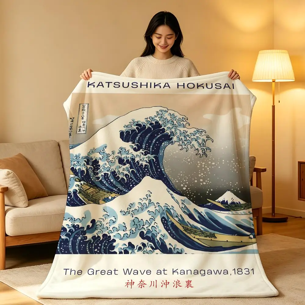 Artist Japanese K-Katsushika Hokusai Throw Soft Warm Flannel Blanket Lightweight for Sofa Bed Couch Travel Adults