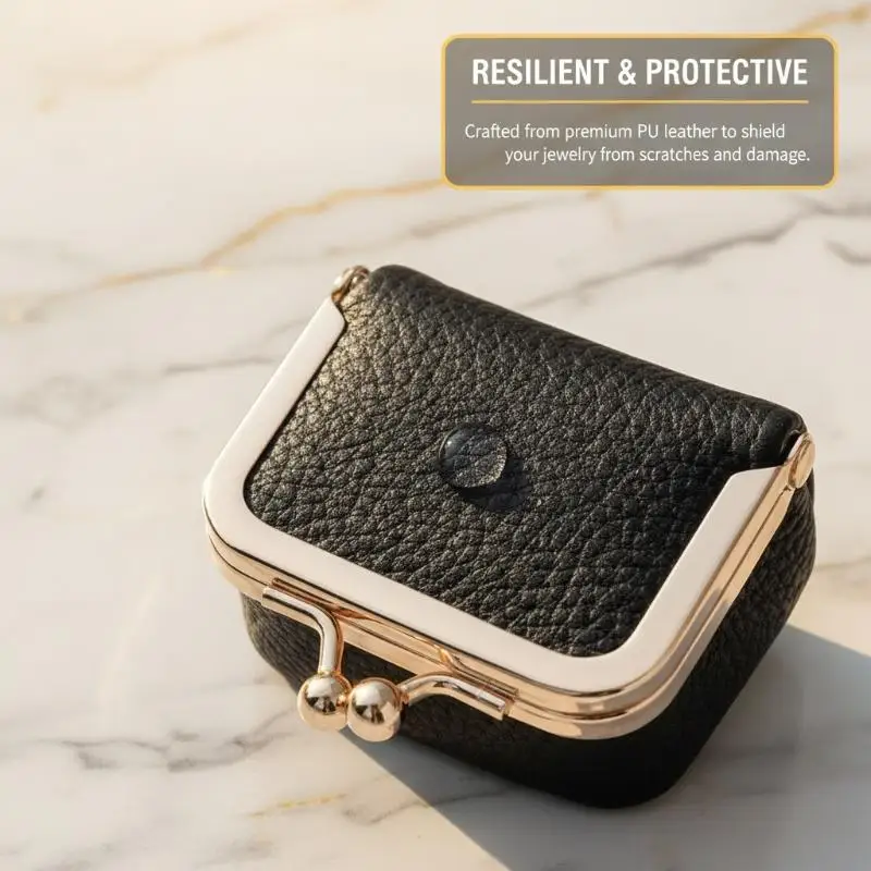 Wallet Genuine Leather Kiss Lock Coin Purse Solid Color Square Leather Jewelry Bag Multifunctional Mini Small Item Bag Earrings