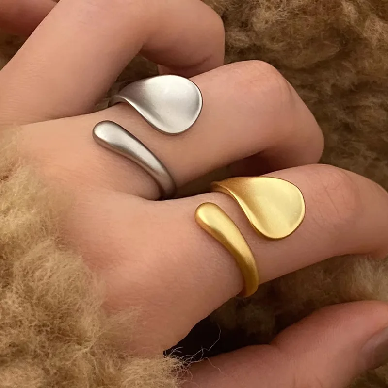 Matte Fluid Metal Open Ring Irregular Water Drop Wrap Ring Minimalist Stackable Women Statement Ring