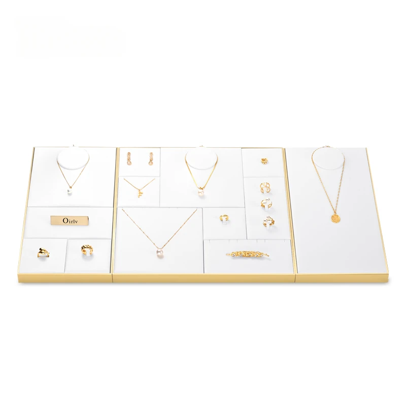 Light luxury jewelry display props, high-end PU leather rings, necklaces, earrings, counters, jewelry display racks