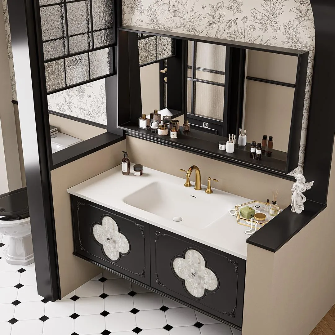 French retro style bathroom cabinet ceramic paint porcelain integrated basin combination shell decoration oak panel four-leaf cl