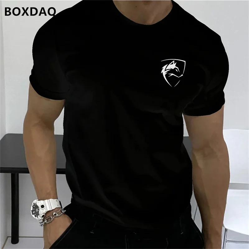 Summer Men\'s Fashion T-Shirts Short Sleeve Simple Wolf Badge Printing Streetwear Male T Shirt Trend O-Neck Casual Tops Plus Size