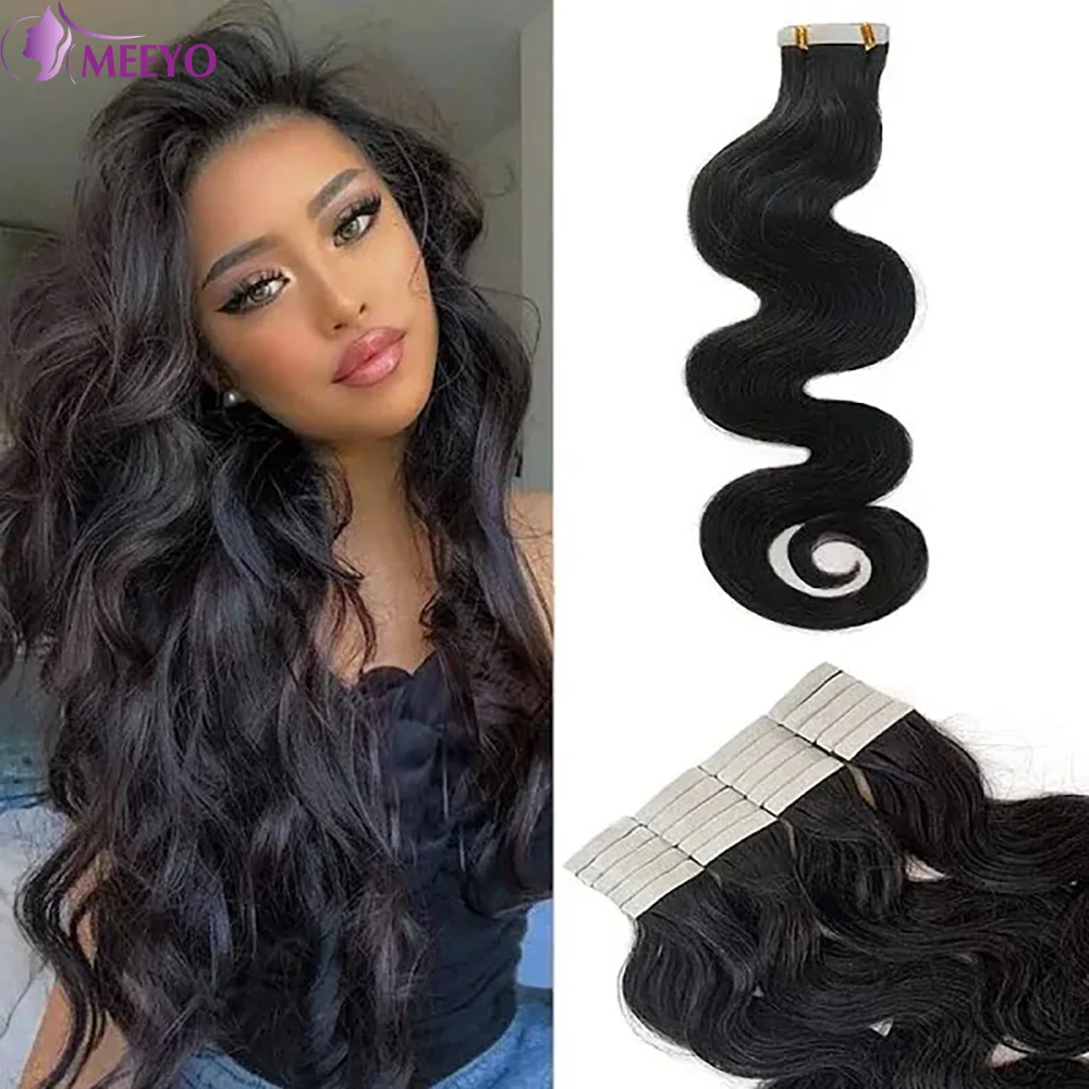 Body Wave Tape In Hair Extensions Black 100% Unprocessed Human Hair Skin Weft Tape in Hair Extensions 20 22 24 Inches For Women