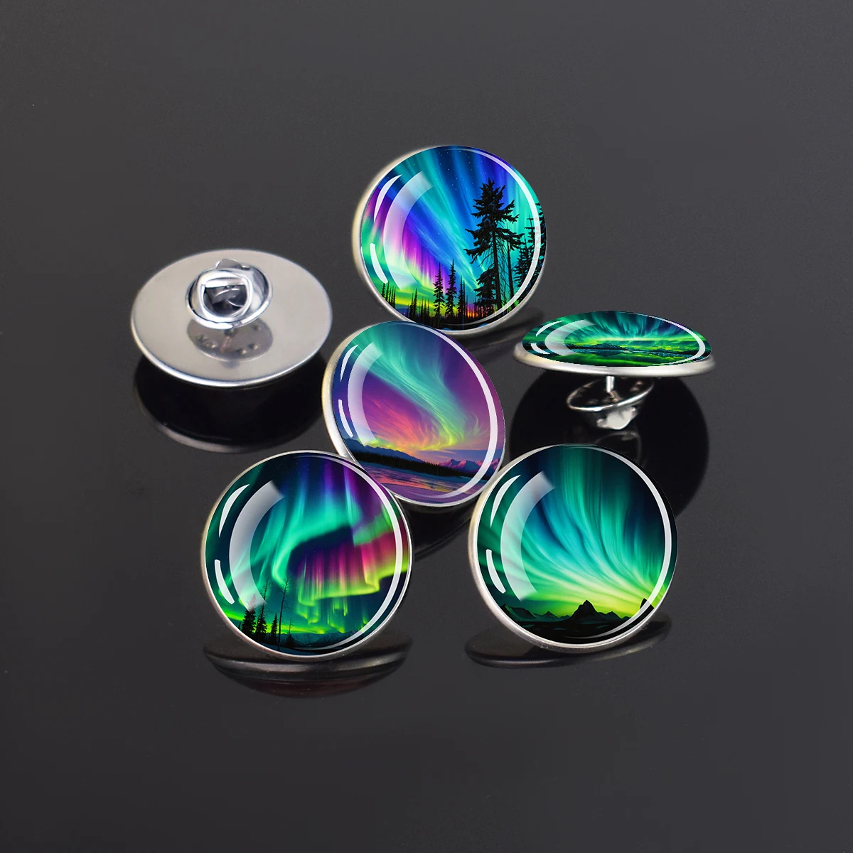 25mm Stainless Steel Aurora Borealis Glass Dome Collar Pin Fashion Brooch Metal Badge Suit Lapel Pin Party Gift for Men Women