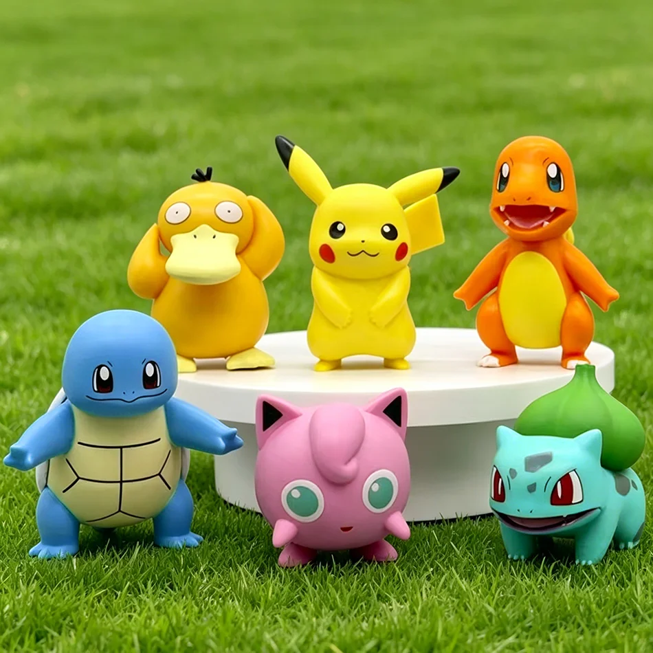 Super Oferta: 6 Peças de Figuras de Anime Pokemon Pikachu em PVC, Decorações para Carro, Presentes de Aniversário para Crianças