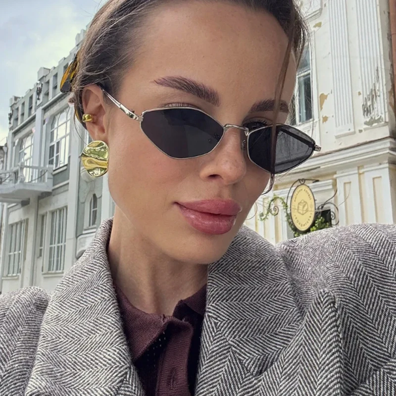 3pcs/set Fashion Metal Polygon Frame Sunglasses Personalized Small Frame Black Lens Design Sun Glasses UV Protection Eyeglasses.