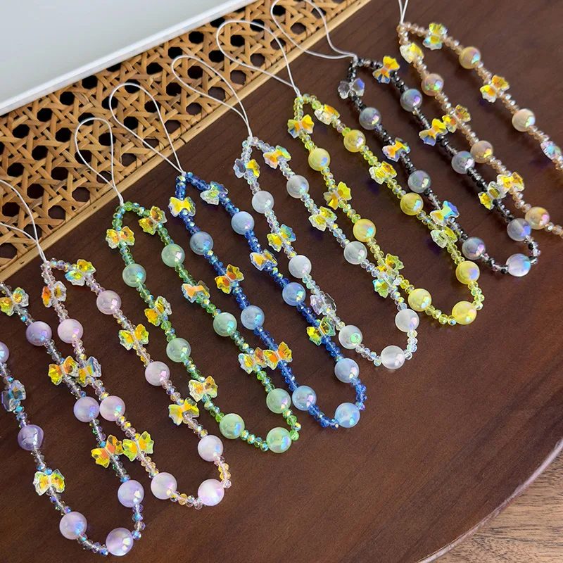 Phone Wrist Strap Resin Beaded 3D Colorful Bow Drop Resistant Lightweight Durable Portable Everyday Casual Lanyard Women