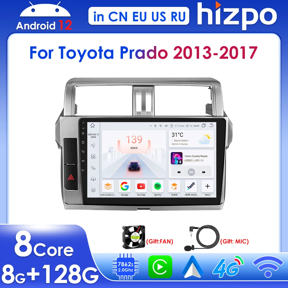 

Hizpo 10.1" Wireless Carplay Car Multimedia Player GPS for Toyota Land Cruiser Prado 150 2013 - 2017 Android Radio RDS Navi 2din