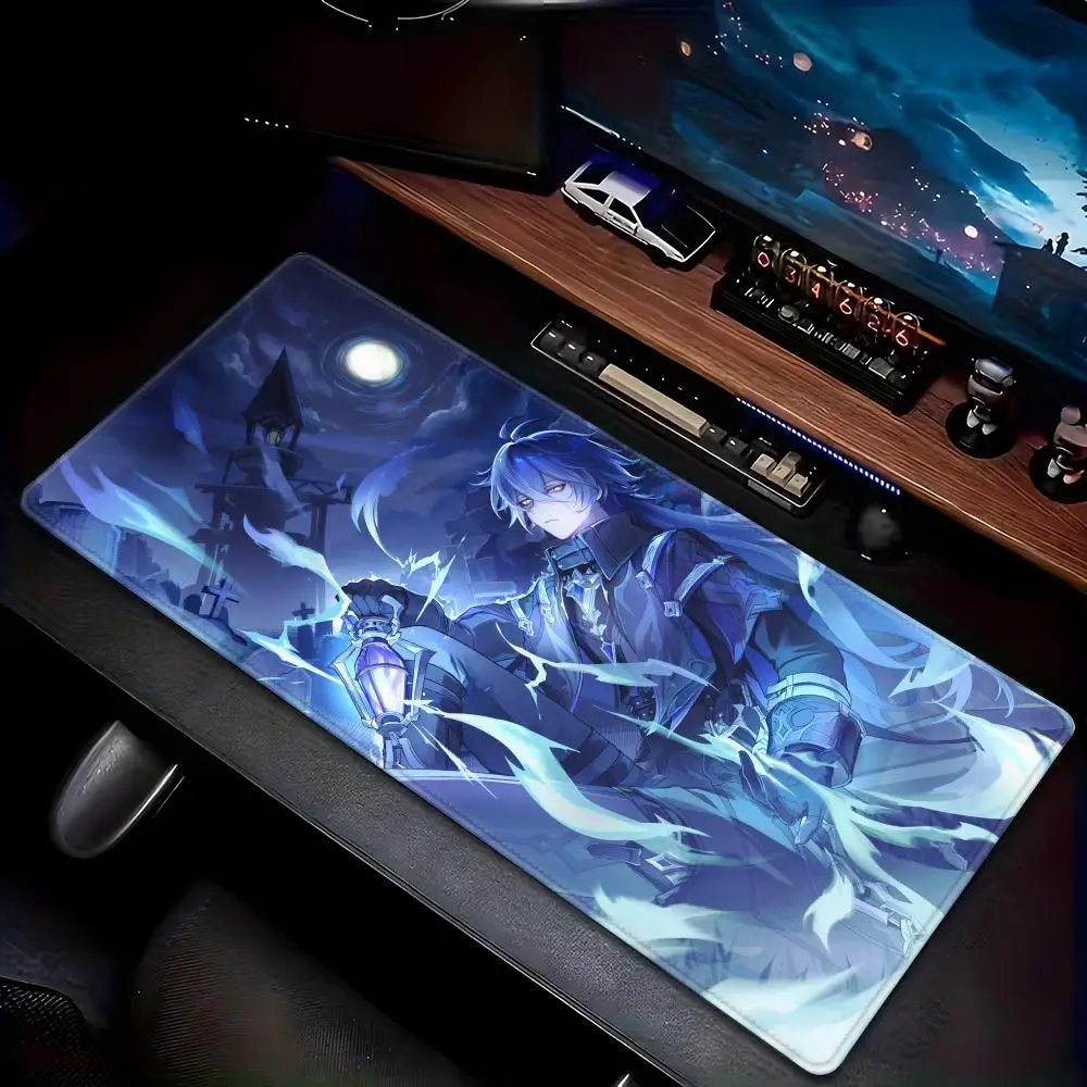 

Anime HYBXAXC large Mouse Pad Desk Mat Stitched Edge Non-Slip desk accessories pad office rug Genshin Impact Flins Mouse carpet