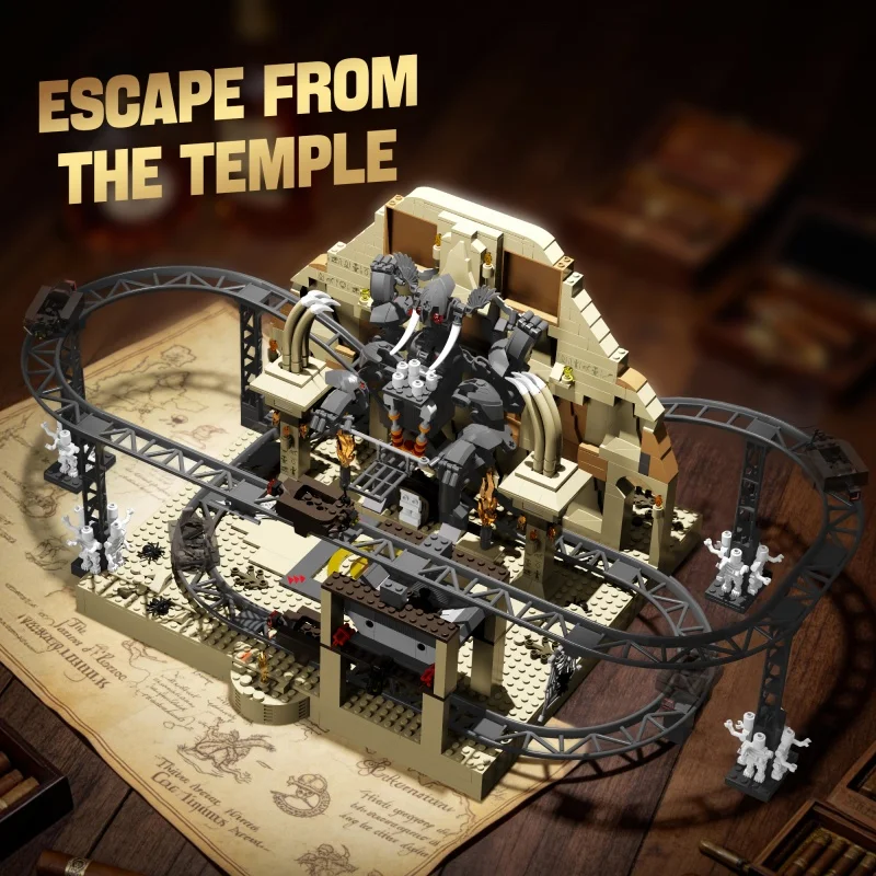

Ancient Desert Temple Roller Coaster Building Blocks Set, Mythical Beast Themed Diorama with Track, DIY Assembly Bricks, Collect