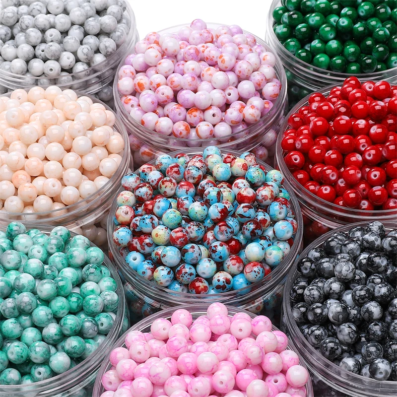 30pcs 8mm Colorful Glass Round Beads Loose Beads Hole 1mm for Bracelet Necklace Earring DIY Jewelry Making Craft Accessories