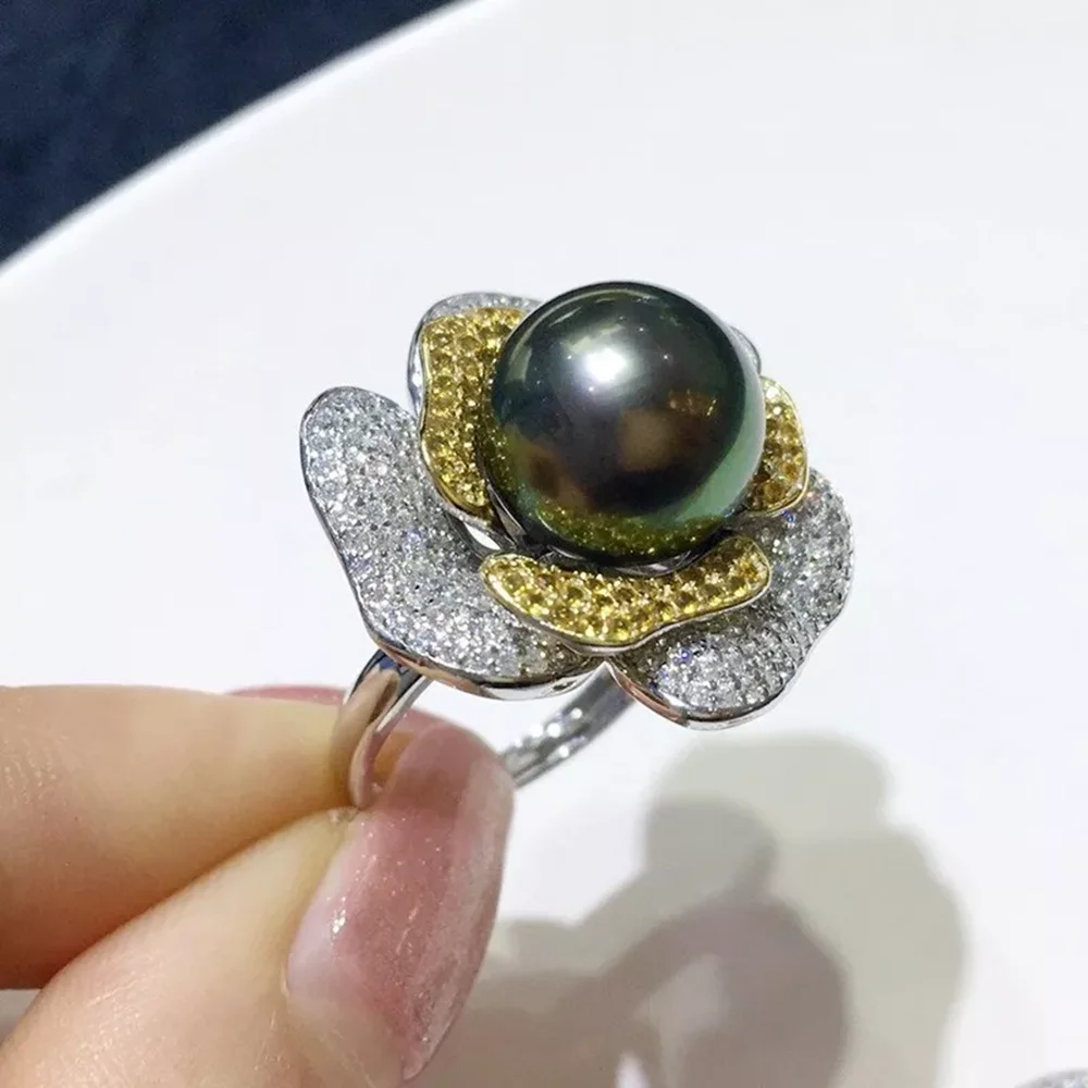 

Bestseller AAA9-10mm 10-11mm Nanhai Black Round Pearl Open Adjustable Ring 925S