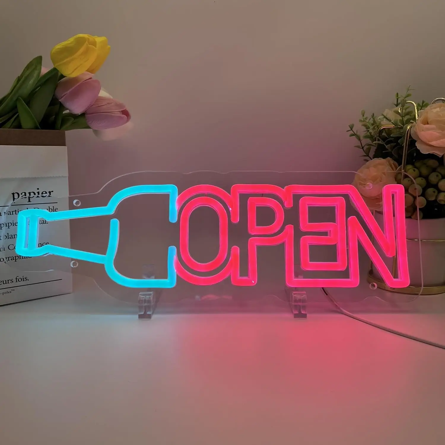 

Неоновая вывеска с регулируемой яркостью, работающая от USB - "OPEN" для декора стен, дома, мужской комнаты, пивных вечеринок и пабов (розовая)