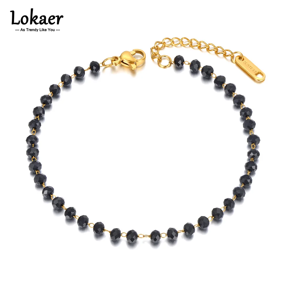 Lokaer Mode Schwarz CZ Kristall Charm Armband Für Frauen Gilrs Edelstahl Link Kette Böhmen Strand Party Schmuck B21105
