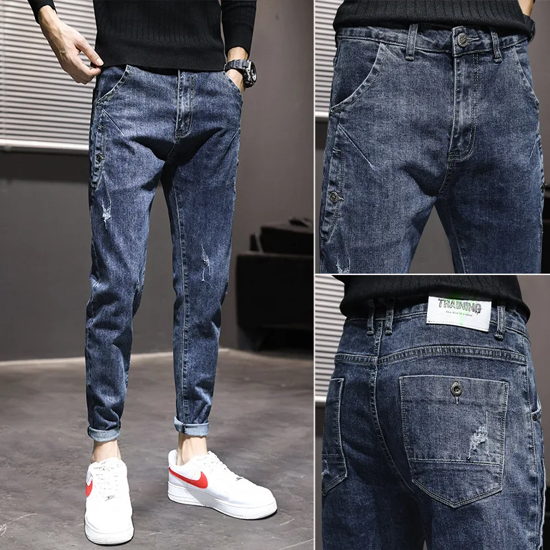 Männer Röhrenjeans Neun Punkte Casual Frühling Herbst Herrenmode Heiße Neue Trendy Herbst Lange Hosen