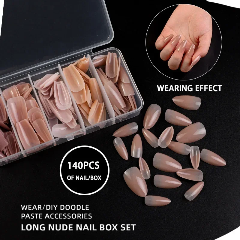 140 Uds. De tonos de piel, juego de puntas de uñas suaves naturales desnudas 3 en 1, extensiones de uñas de Gel ultrafinas, manicura fácil DIY