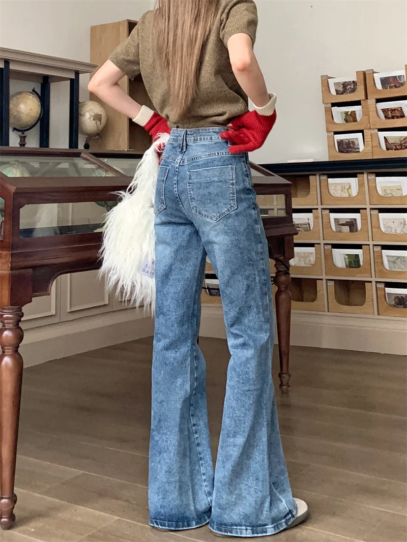 Women Y2K Vintage Flare Denim Pants Slim Proportion Enhancing Women Casual Long Trousers In Stock