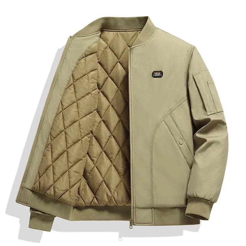 

Winter Man Coat Thicken Warm Windproof Oversize Pocket Male Cargo Jacket Solid Color Stand Collar Long Sleeve Men Windbreaker