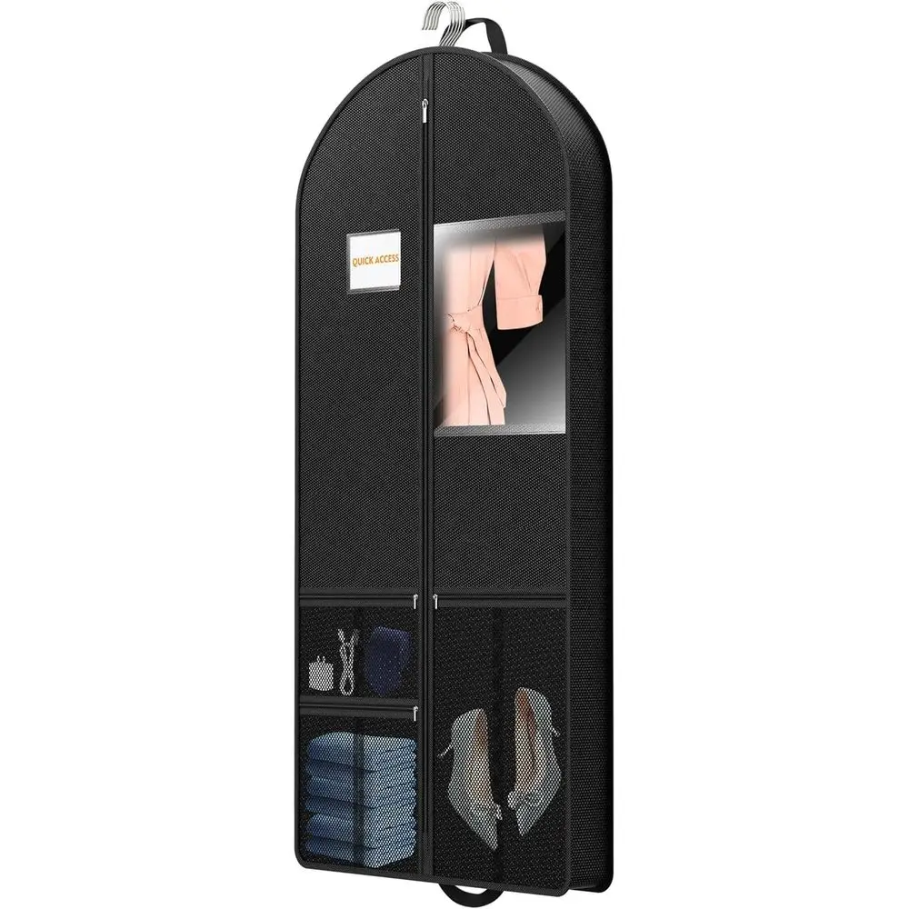 Suit Garment Clothes Travel Bag: 63 inch Lightweight Foldable Black Short Fabric Breathable Hanging Storage Cover with Zipper fo