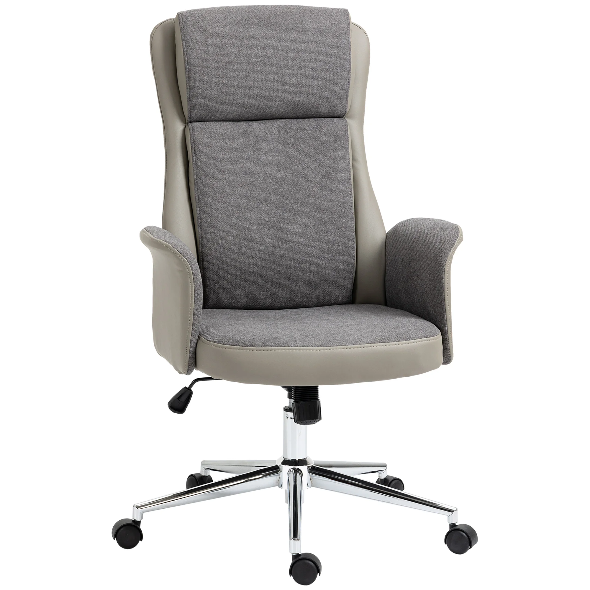 Vinsetto upholstered PU desk chair high back adjustable height swivel office chair for living room bedroom studio 120 kg 65x72x108-118 cm Gray