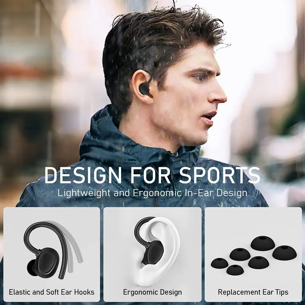 Auriculares TWS Bluetooth 5,1 con gancho para la oreja, Auriculares deportivos LED, auriculares inalámbricos con reducción de ruido y micrófono para música HiFi