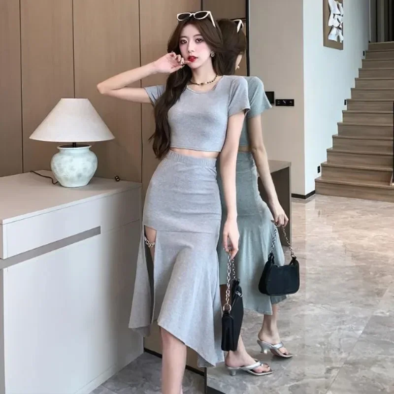 2 peças conjuntos de saia para mulheres midi luxo designer roupas ocasião formal elegante casual férias 2025 evento fenda mulher outfit