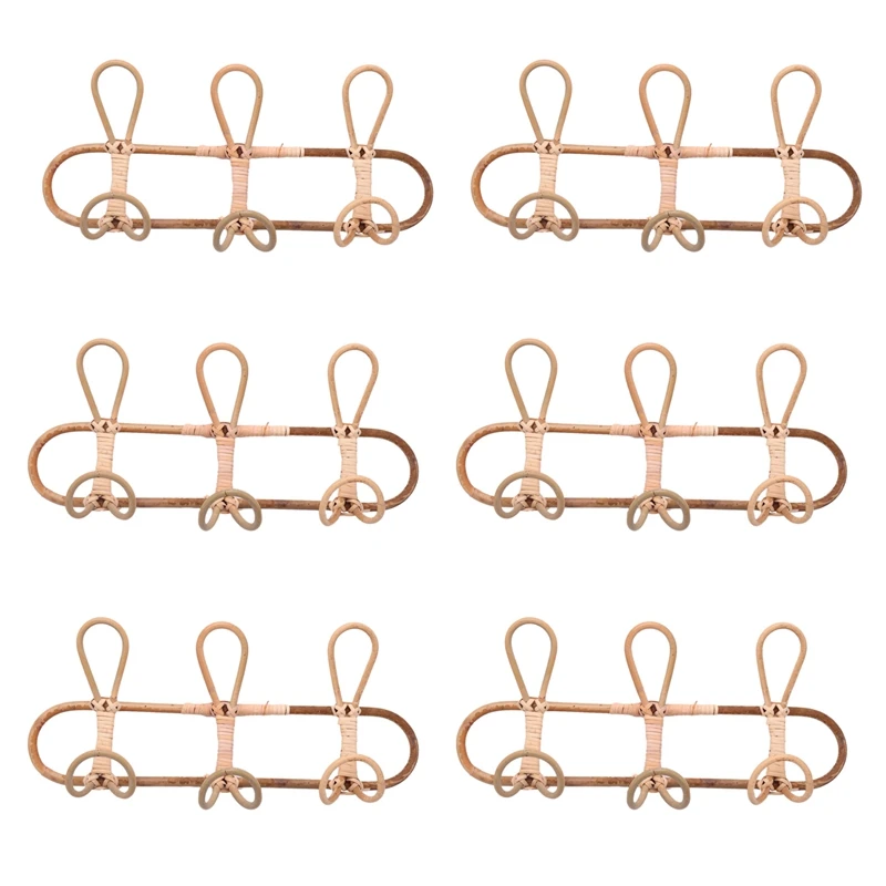 

6X Rattan Wall Hooks Kids Garments Organizer Rack Clothes Hat Hanging Hook Rattan Hanger Kids Room Decor Hanger