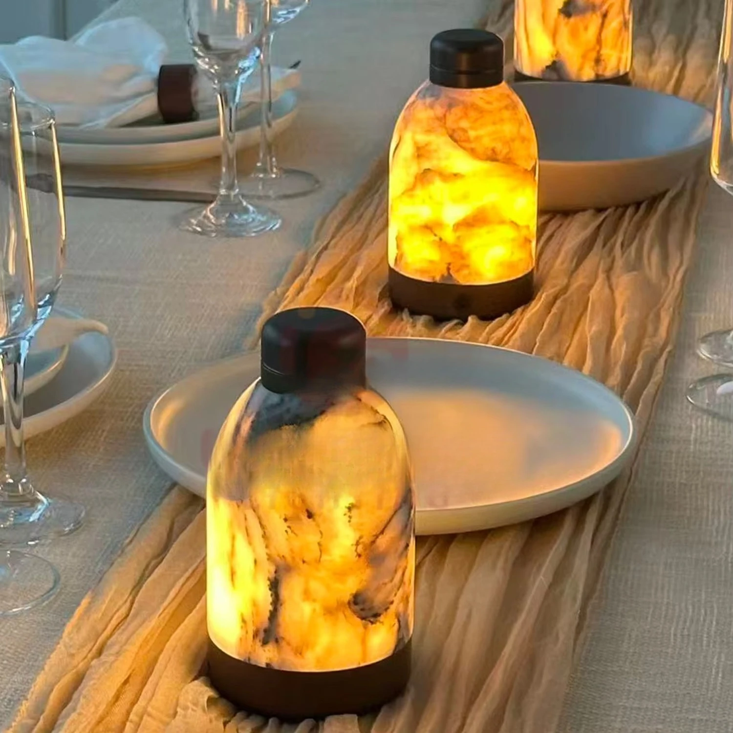Exchange Spanish Alabaster Marble Table Lamp Rechargeable Light Emitting Diode Bar Counter Restaurant Table Decoration Light