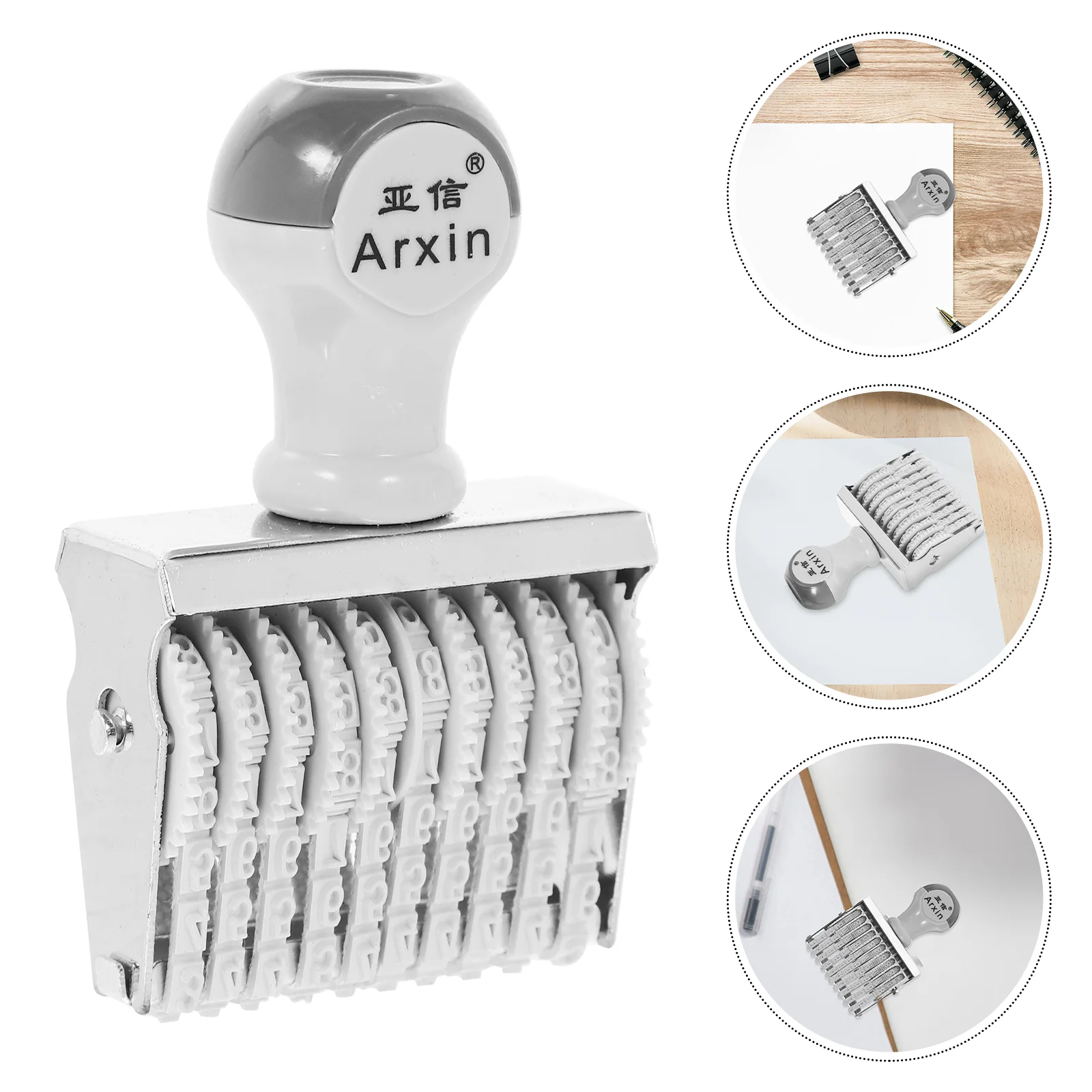 Borracha Data Stamp Office Supply, Handheld Stamper, Rolling Small File, Número Acessório