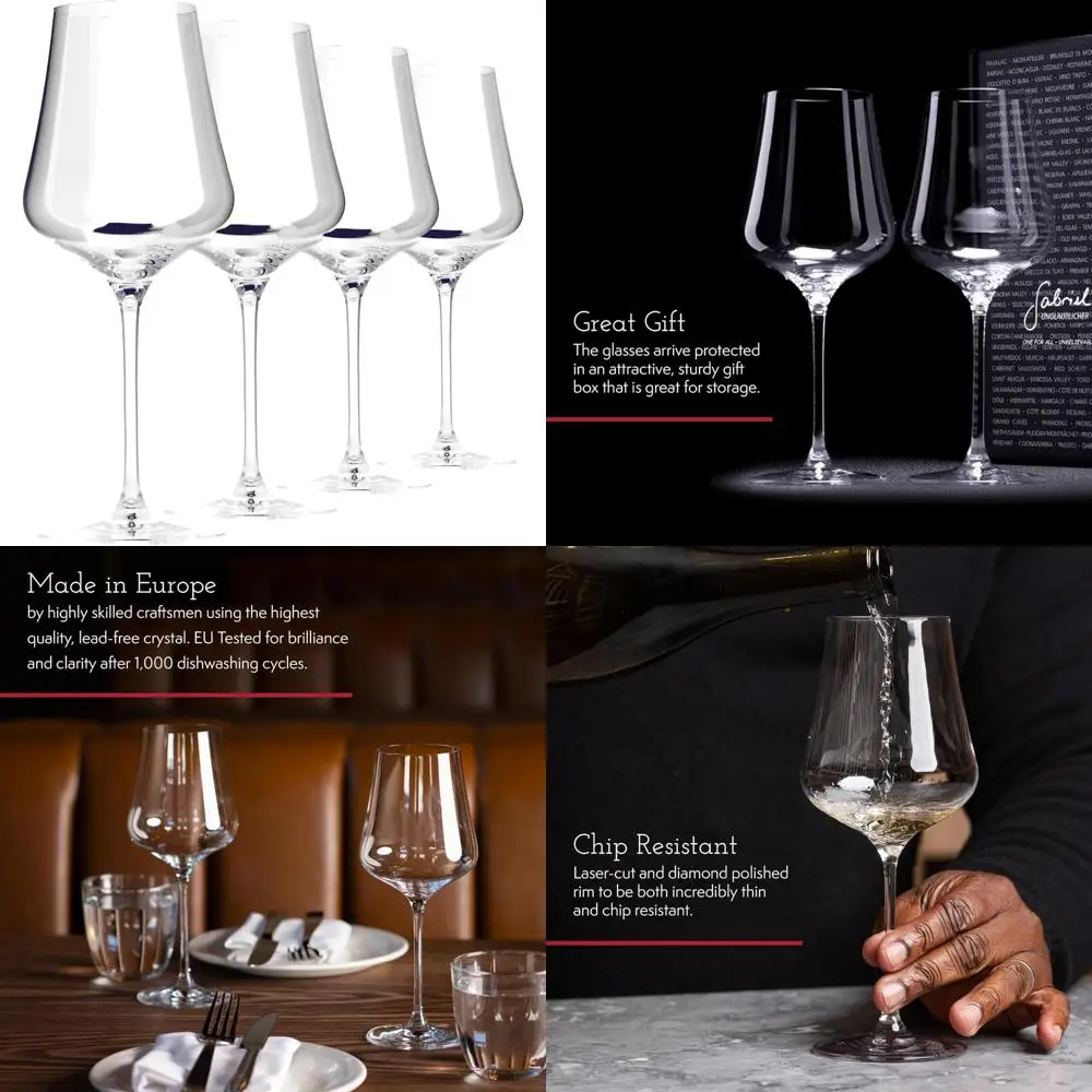 

Gabriel-Glas Crystal Wine Glasses Set of 4 - Premium Universal Glasses for Red and White Wines with Gift Boxes