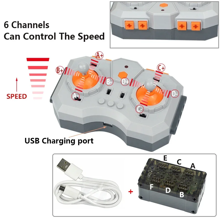 

Technical Parts Bricks Speed Remote Control PF Building Blocks 6 Channel Rechargeable Bluetooth Battery Box Modification Leduo