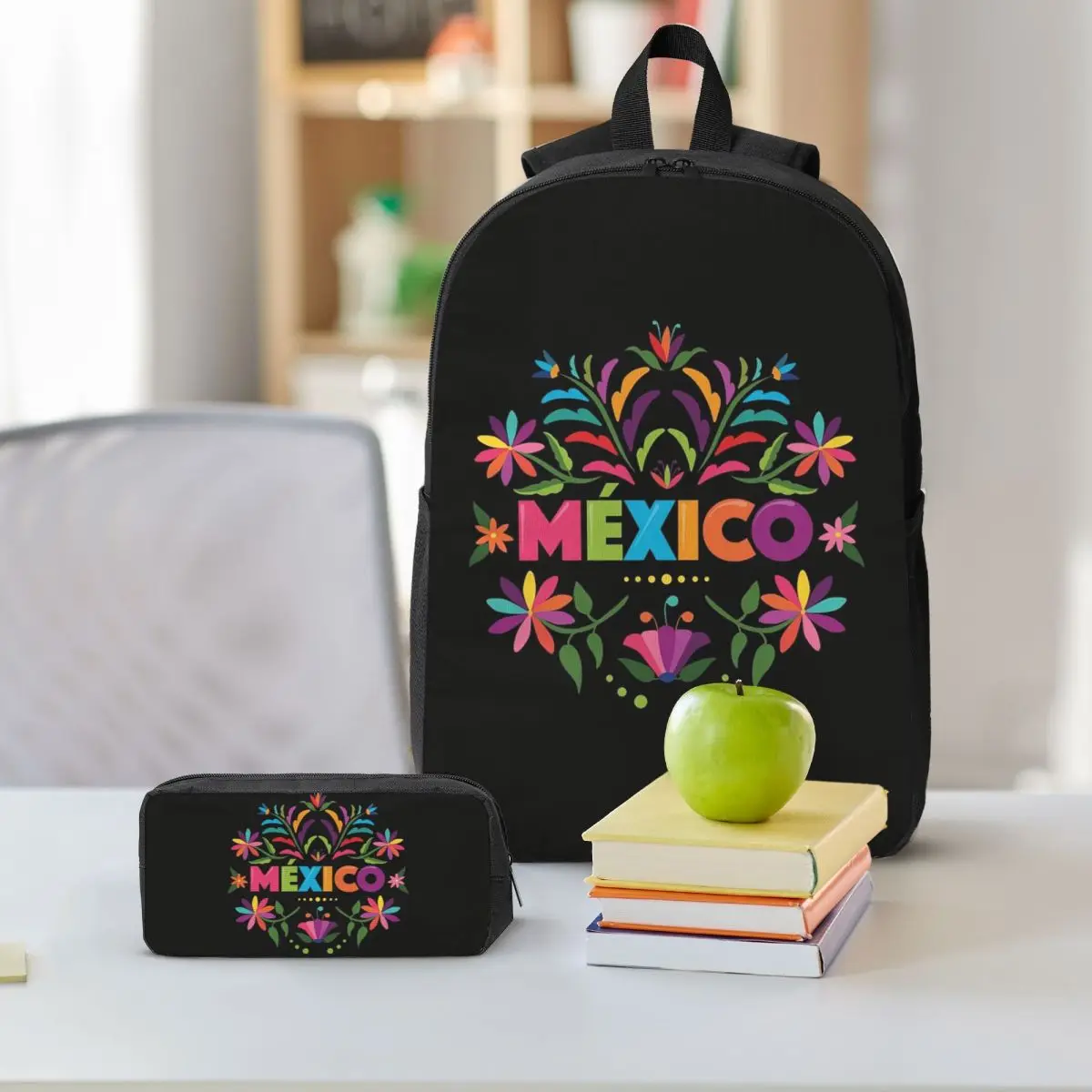 Colorful Mexican Traditional Pattern Backpack Boys Girls BookBag School Bag Shoulder Bags 3ps Insulated Lunch Bag Pencil Case