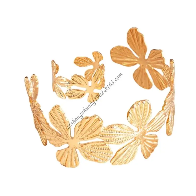 Q6RB 2PCS سوار زهرة قابل للتعديل وحلقات المطابقة مجموعة مجوهرات معدنية متينة #4